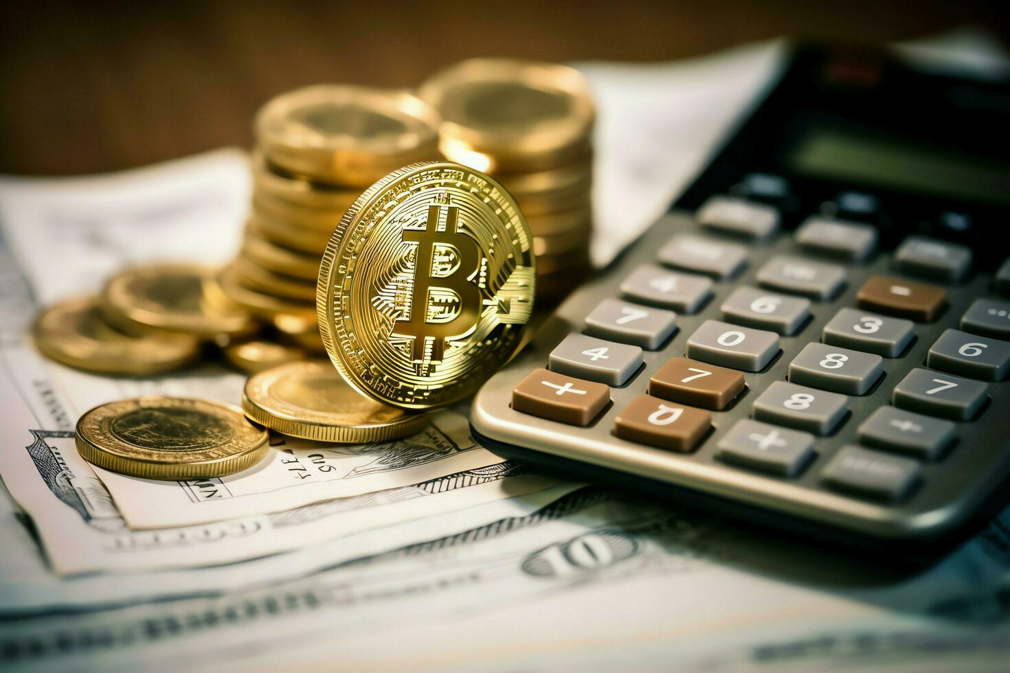 d'or bitcoin numérique crypto-monnaie futuriste argent. La technologie affaires l'Internet commerce concept par ai généré photo