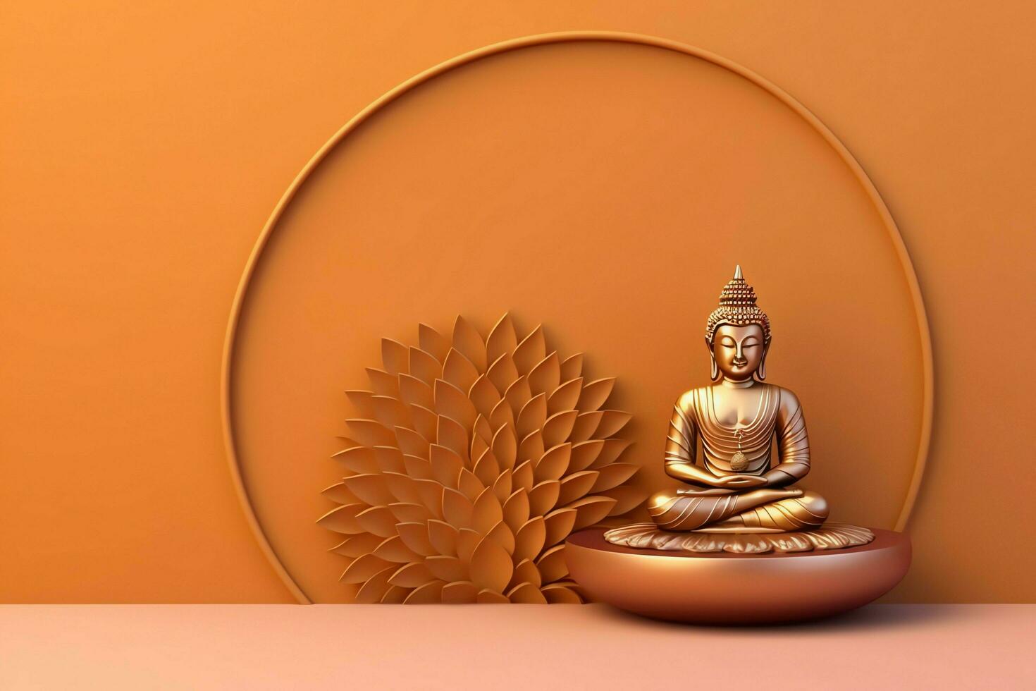 une Bouddha est assis dans dans vesak Bouddha Purnima journée avec copie espace. Contexte pour vesak Festival journée concept. vesak fête journée salutations concept par ai généré photo