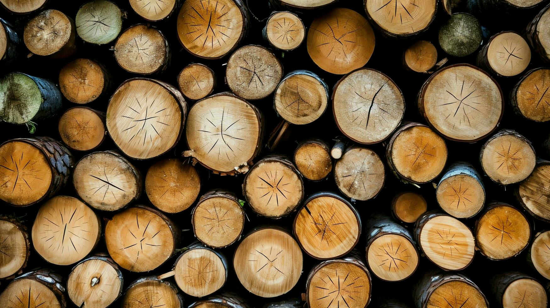 une grand circulaire pièce de bois, en bois tronc ou empilés arbre bois pour meubles industrie. en bois Journal concept par ai généré photo