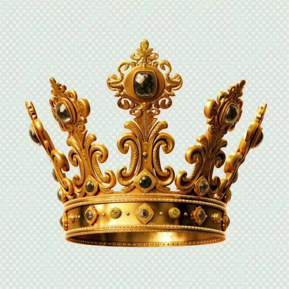 royal d'or empereur couronne de une Roi sur blanc Contexte. 3d le rendu luxe Royal Roi or couronne concept par ai généré photo