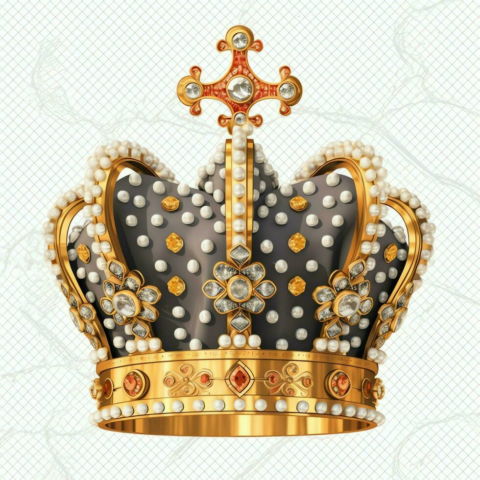 royal d'or empereur couronne de une Roi sur blanc Contexte. 3d le rendu luxe Royal Roi or couronne concept par ai généré photo