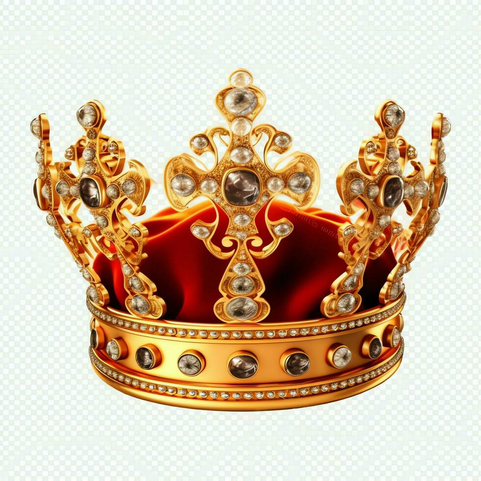 royal d'or empereur couronne de une Roi sur blanc Contexte. 3d le rendu luxe Royal Roi or couronne concept par ai généré photo