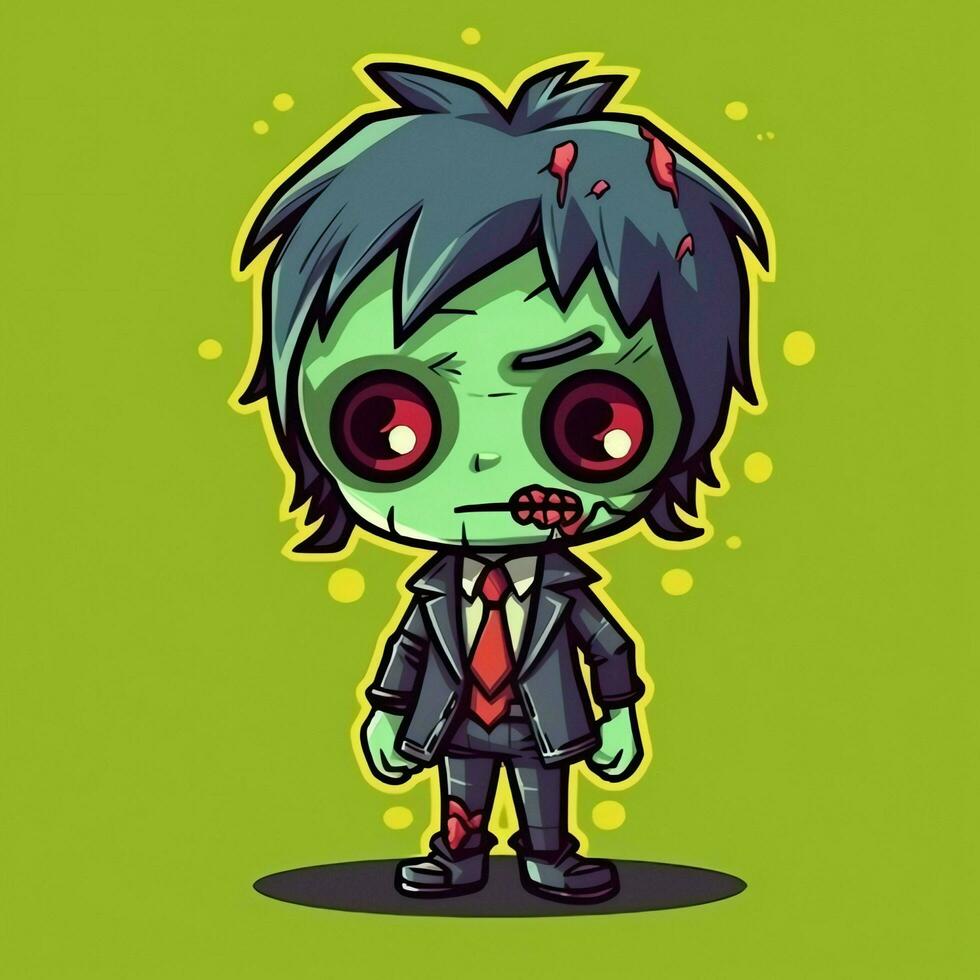 une terrifiant zombi dans dessin animé style. une effrayant zombi résurrection et rampant pour Halloween fête. Halloween concept par ai généré photo