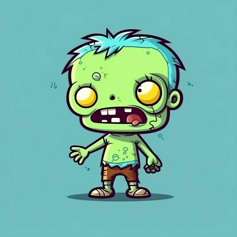 une terrifiant zombi dans dessin animé style. une effrayant zombi résurrection et rampant pour Halloween fête. Halloween concept par ai généré photo