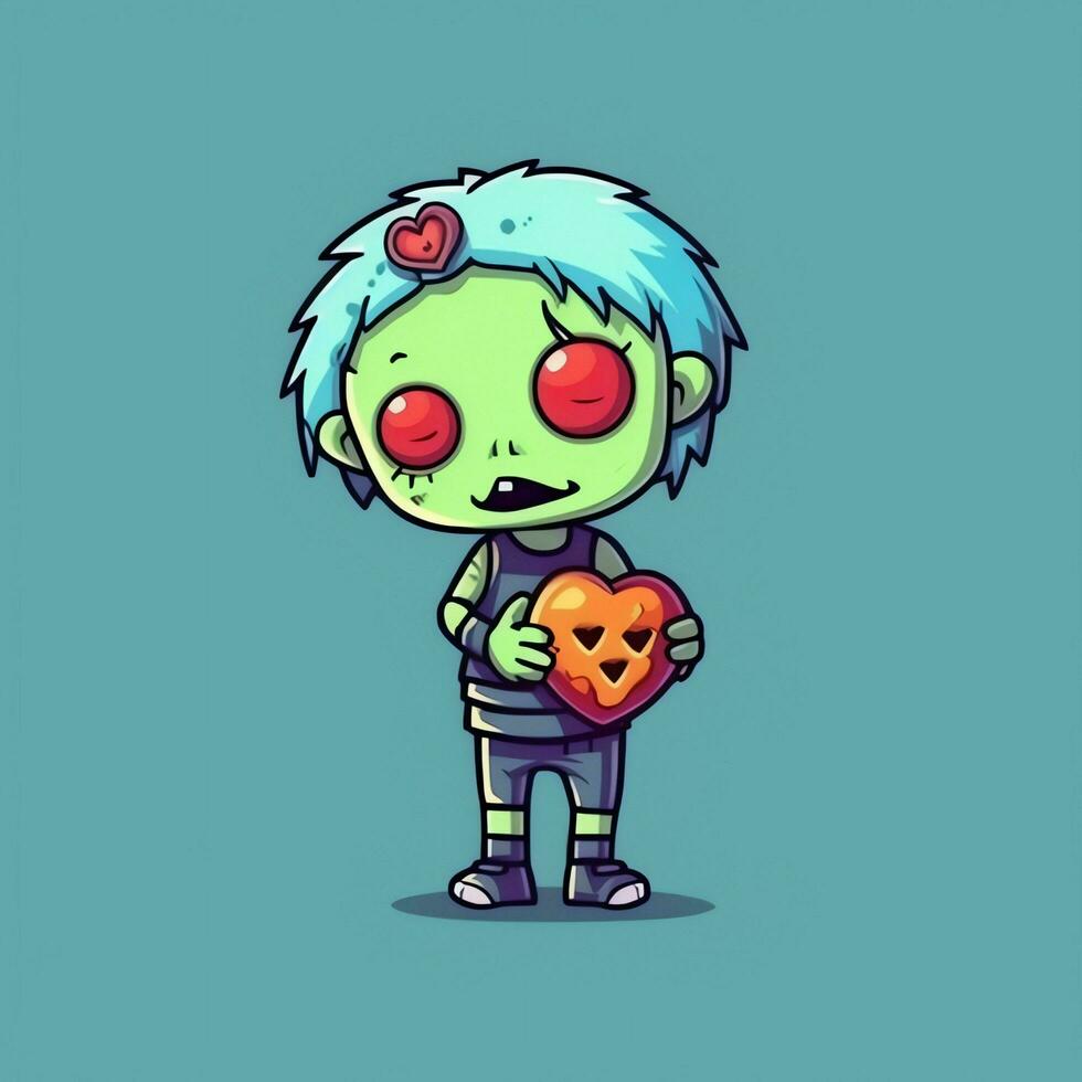 une terrifiant zombi dans dessin animé style. une effrayant zombi résurrection et rampant pour Halloween fête. Halloween concept par ai généré photo