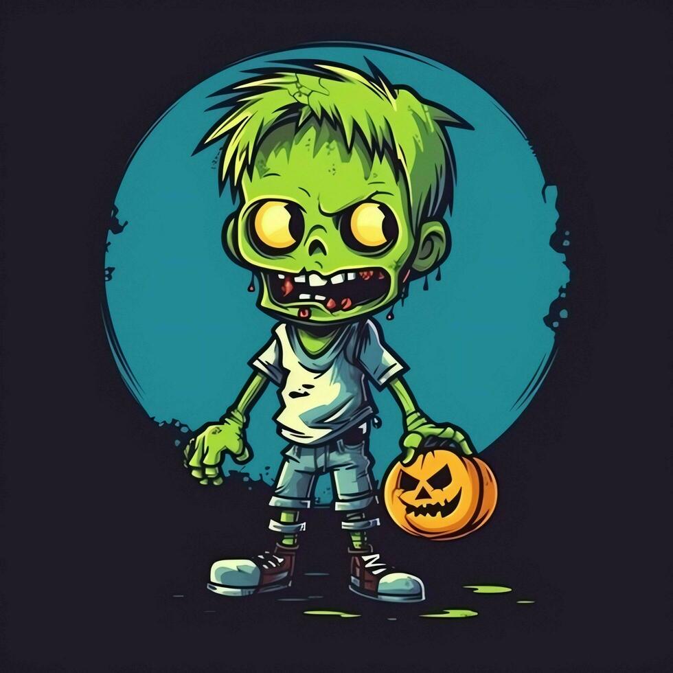 une terrifiant zombi dans dessin animé style. une effrayant zombi résurrection et rampant pour Halloween fête. Halloween concept par ai généré photo
