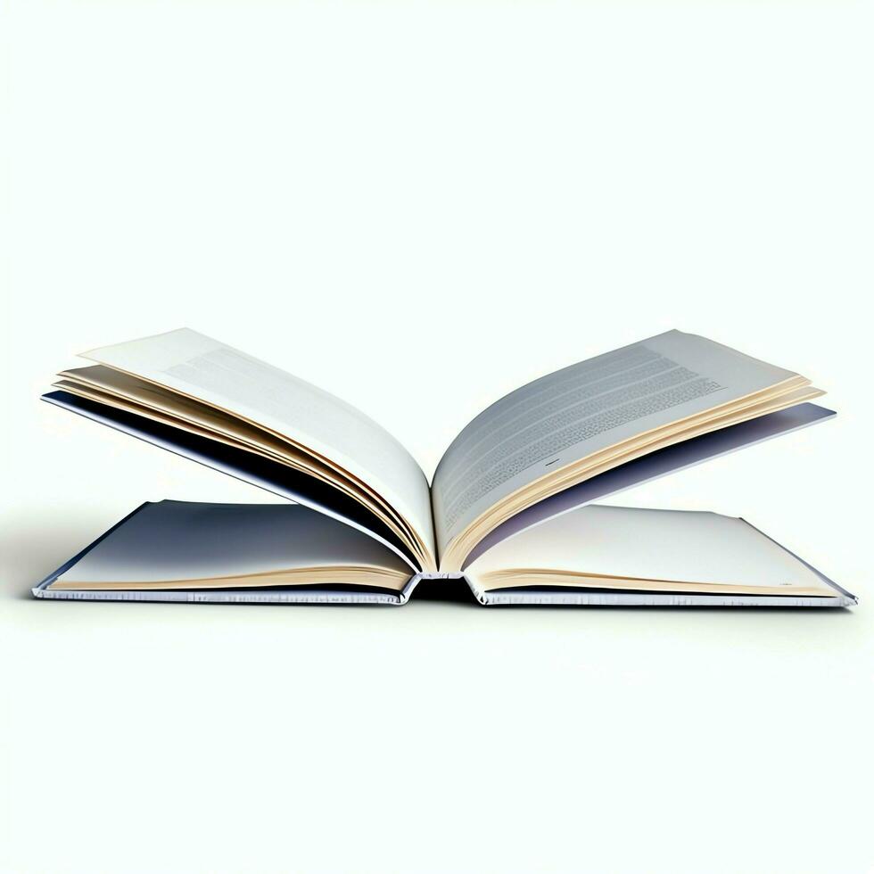 aérien vue de ouvert livre avec vide Vide blanc pages. carnet composition pour catalogue, les magazines concept par ai généré photo