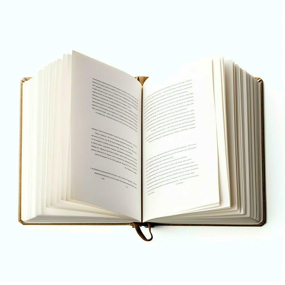 aérien vue de ouvert livre avec vide Vide blanc pages. carnet composition pour catalogue, les magazines concept par ai généré photo