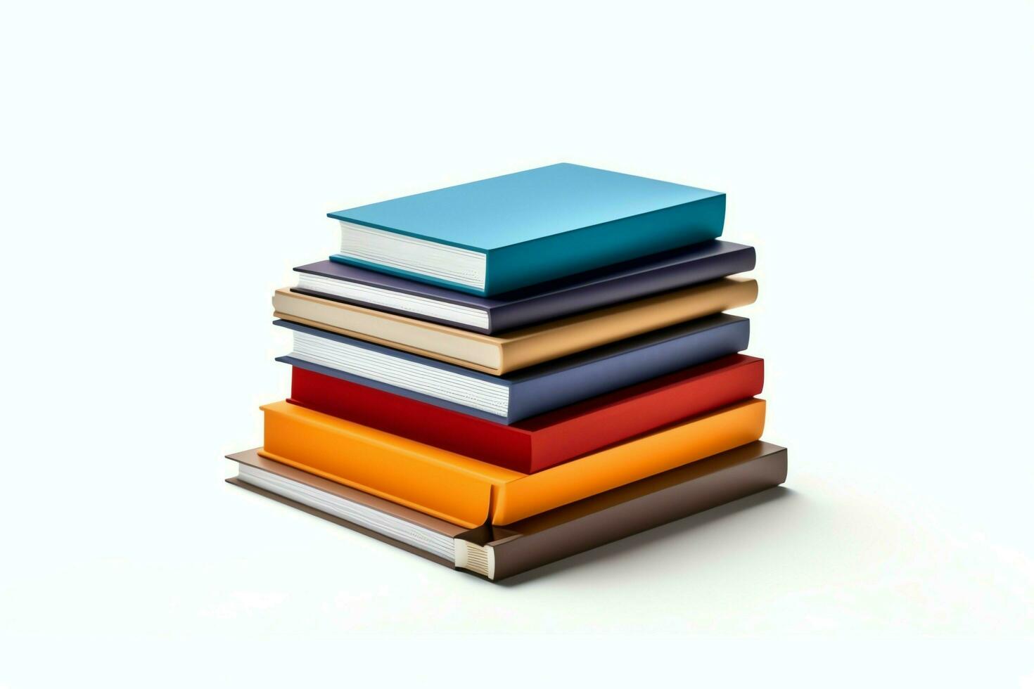 une livre pile proche en haut sur une tableau. de face vue pile livre. pour Festival de monde livre jour, nationale livre journée ou nationale éducation journée. empiler de coloré livres sur blanc Contexte par ai généré photo