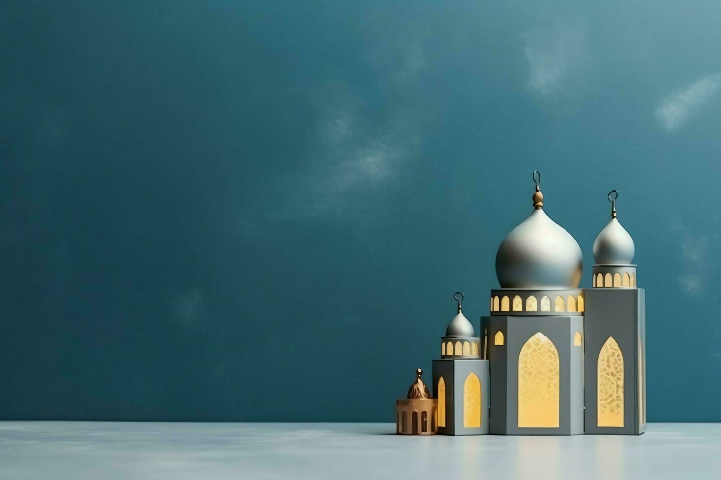 eid mubarak et Ramadan kareem salutations avec copie espace. eid Al fitr islamique lanterne et mosquée concept par ai généré photo