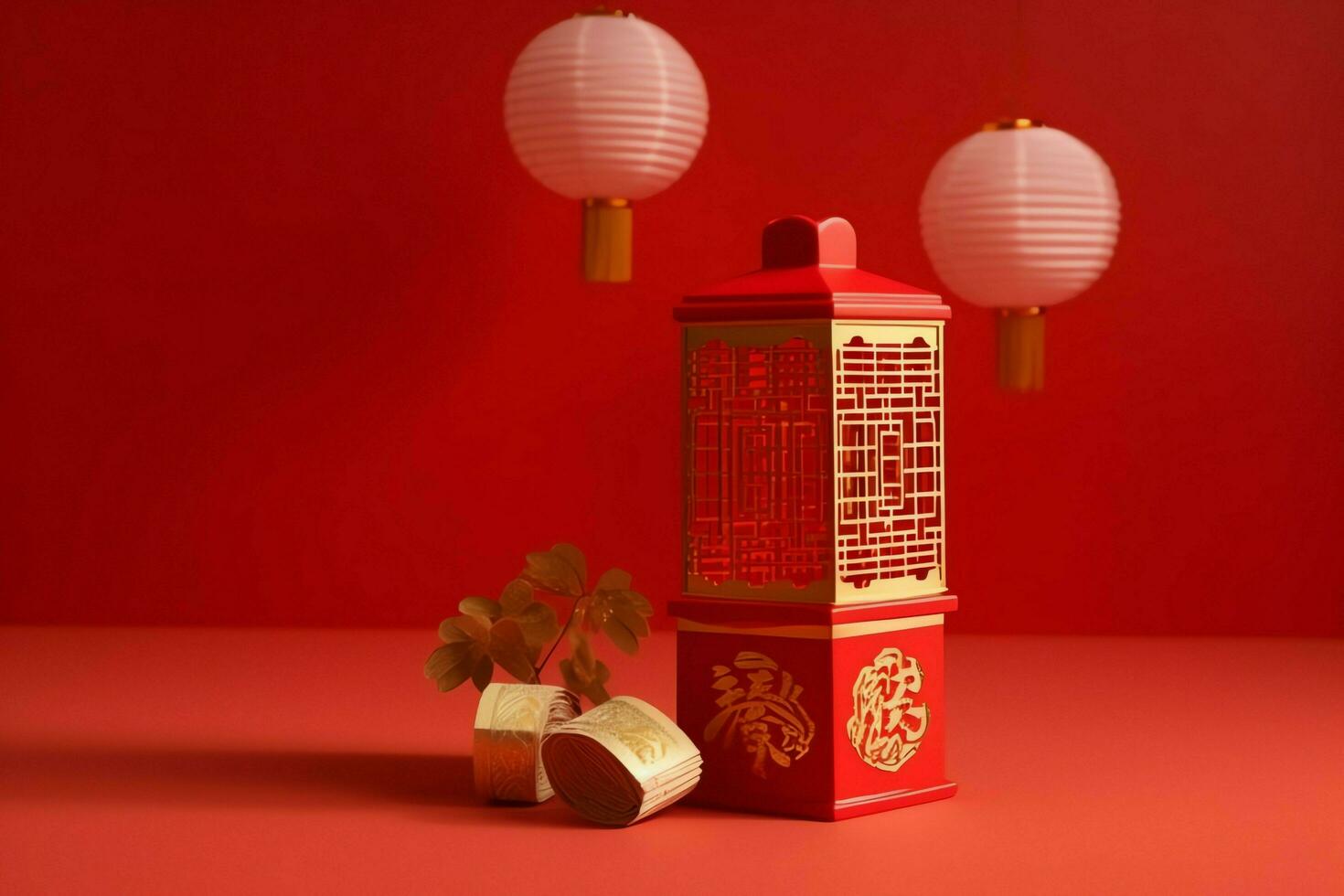 chinois Nouveau année Contexte avec traditionnel lanternes, Sakura fleurs et copie espace. lunaire Nouveau année concept par ai généré photo