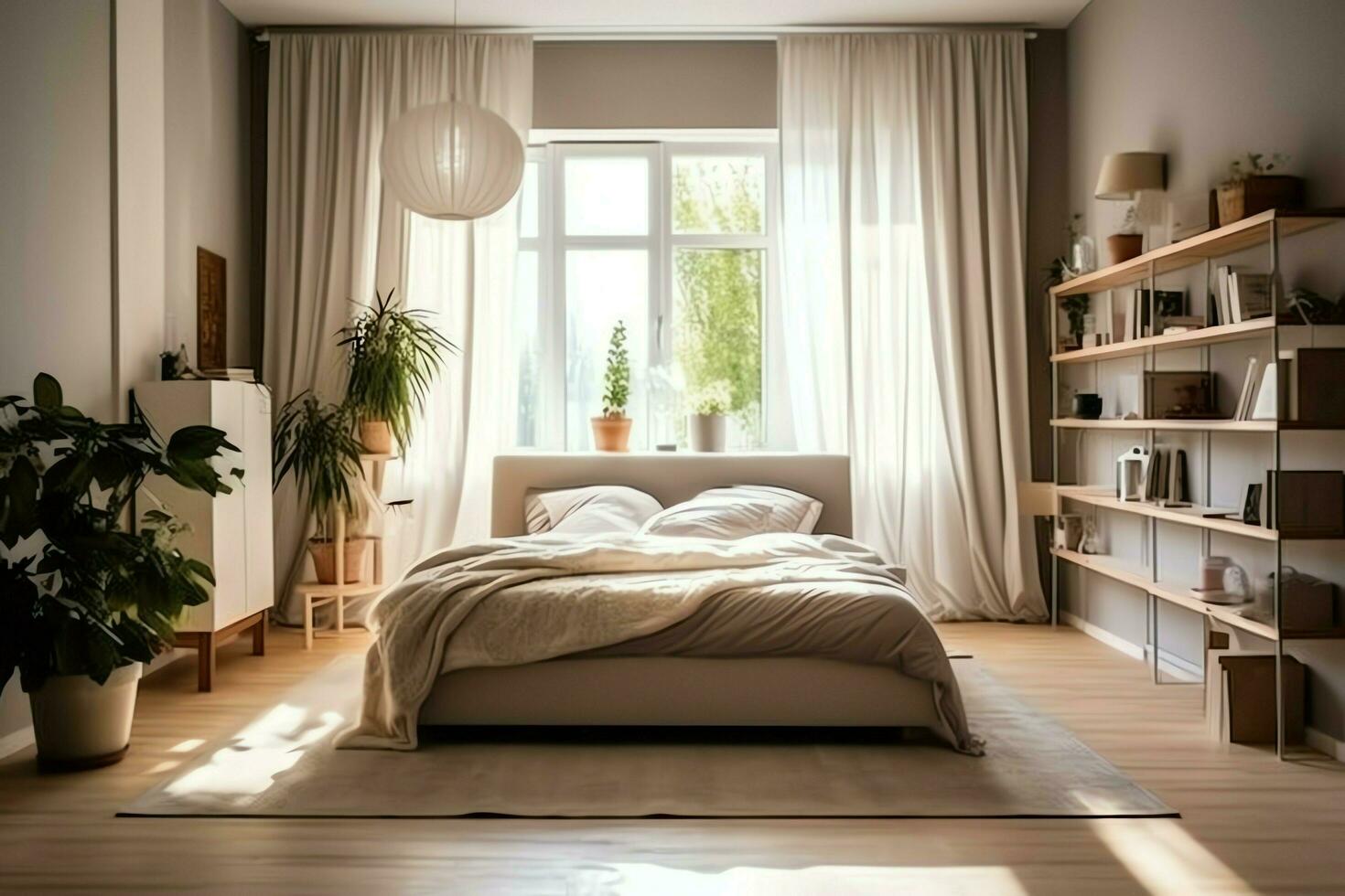 moderne chambre intérieur conception dans appartement ou maison avec meubles. luxe chambre scandinave concept par ai généré photo