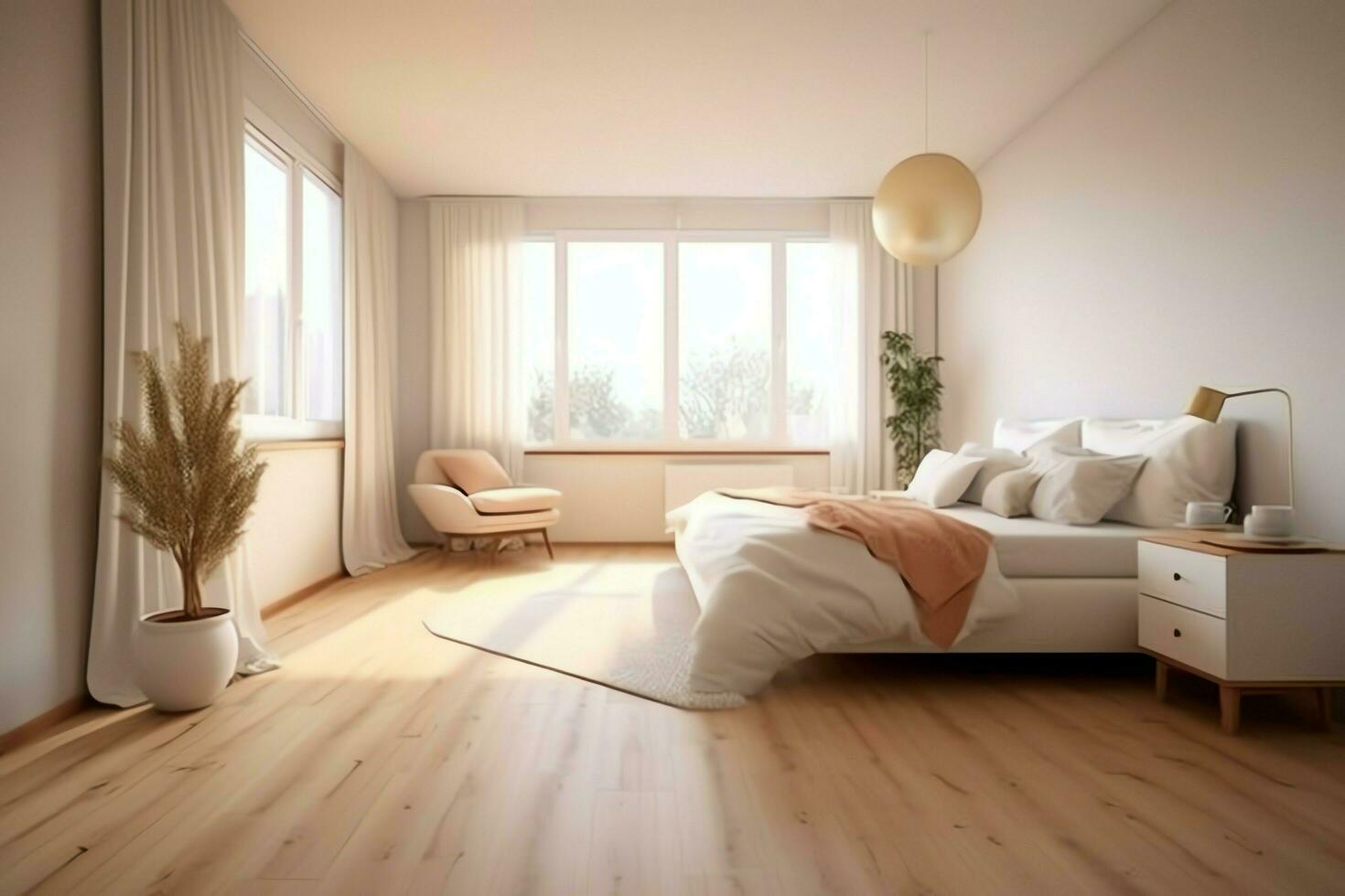 moderne chambre intérieur conception dans appartement ou maison avec meubles. luxe chambre scandinave concept par ai généré photo