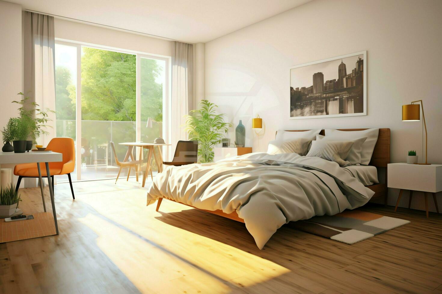 moderne chambre intérieur conception dans appartement ou maison avec meubles. luxe chambre scandinave concept par ai généré photo