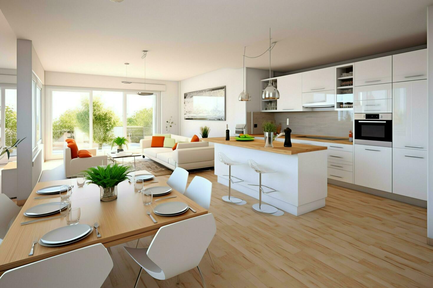 moderne cuisine intérieur conception dans appartement ou maison avec meubles. luxe cuisine Accueil scandinave concept par ai généré photo
