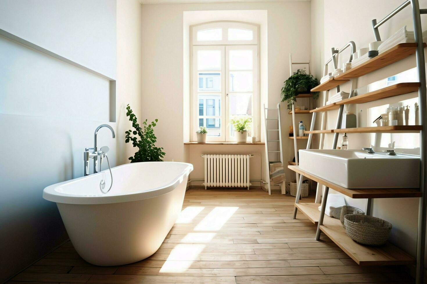 intérieur conception de une agréable moderne salle de bains. 3d le rendu moderne toilette ou salle de bains dans Hôtel ou maison concept par ai généré photo