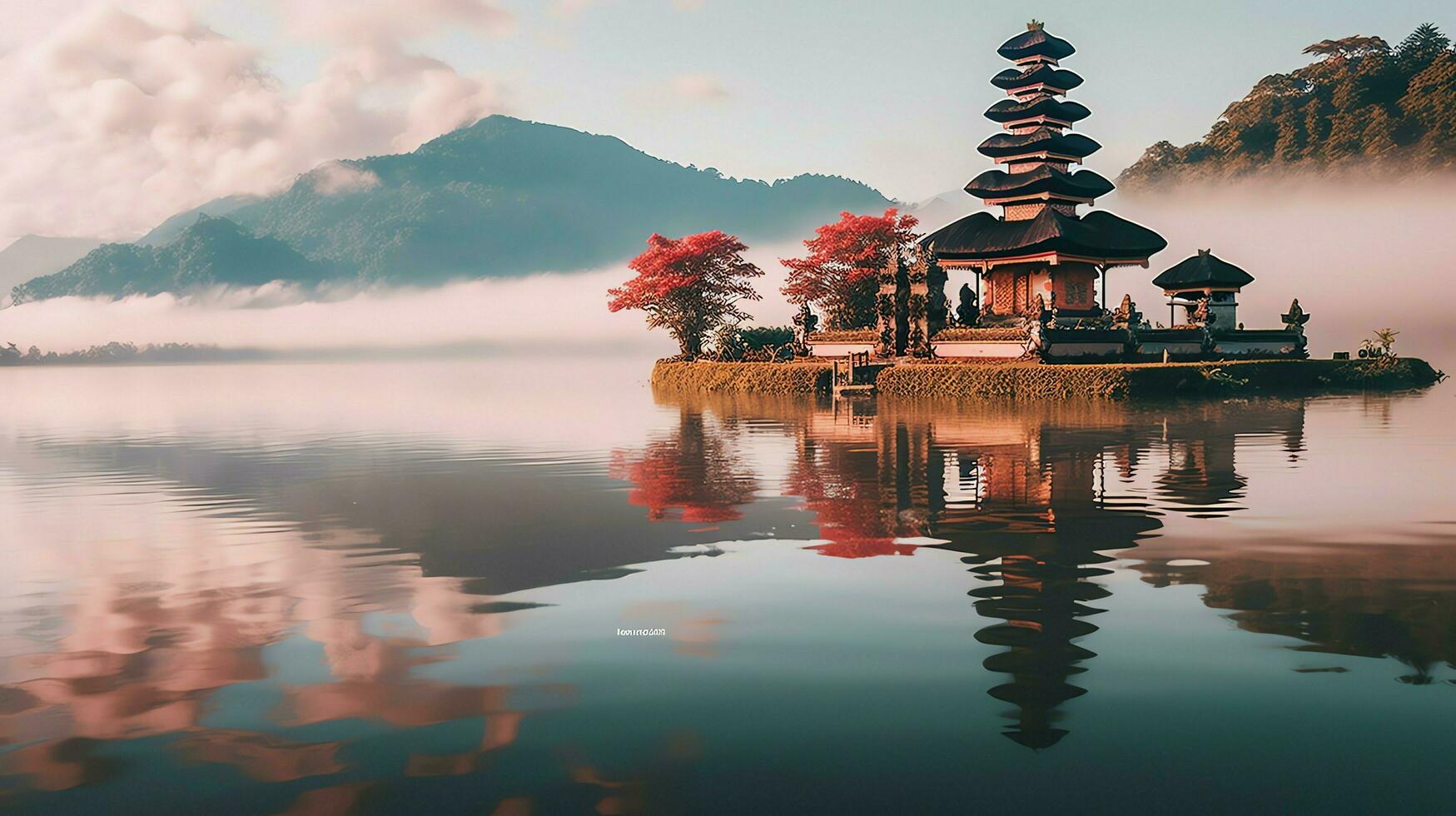 ancien pura ulun danu bratan, besakih ou célèbre hindou temple et touristique dans bali île à lever du soleil concept par ai généré photo