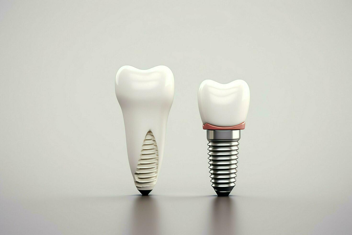 proche en haut de une dentaire dent implant ou en bonne santé Humain dents. blanc émail et dentaire implants chirurgie concept par ai généré photo