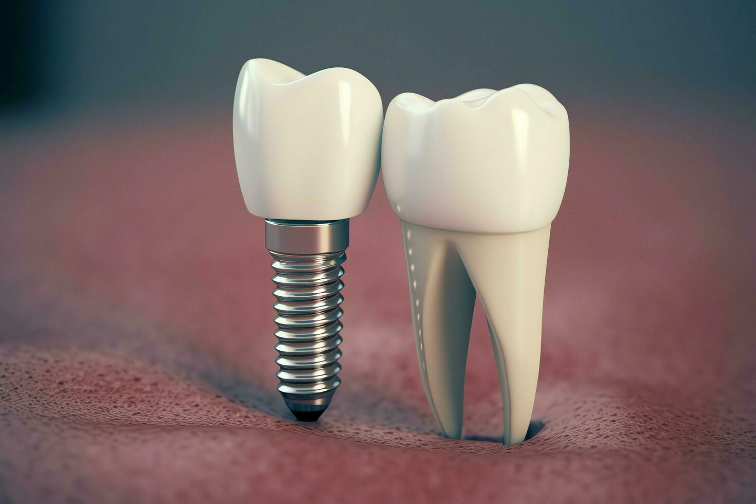 proche en haut de une dentaire dent implant ou en bonne santé Humain dents. blanc émail et dentaire implants chirurgie concept par ai généré photo