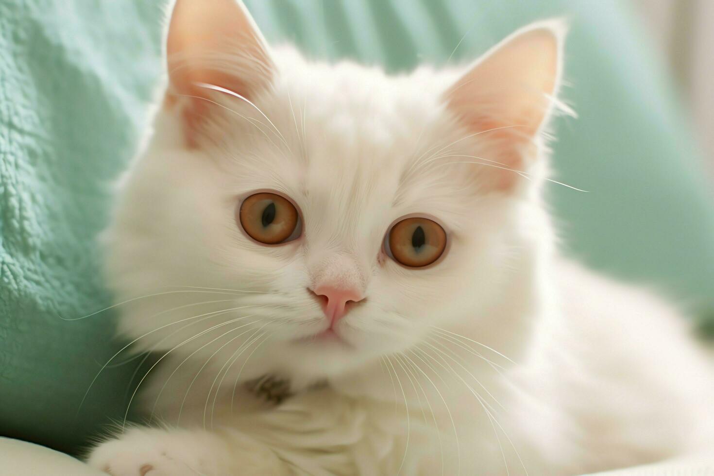 mignonne petit duveteux chaton avec magnifique yeux est séance ou repos. Britanique cheveux courts. chat journée concept par ai généré photo