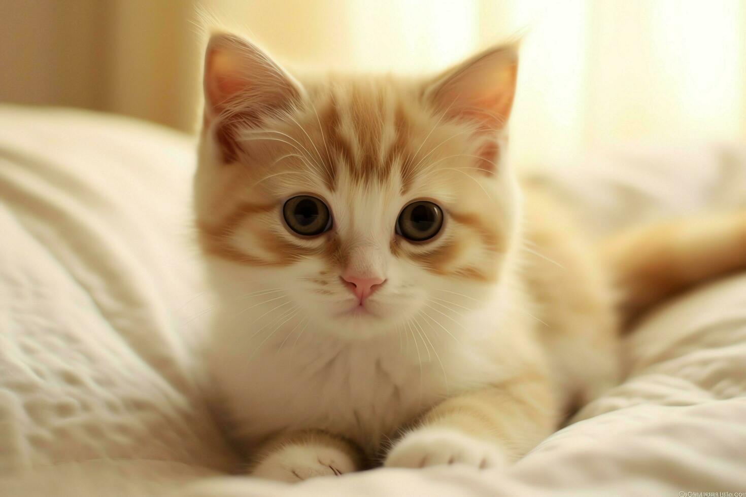 mignonne petit duveteux chaton avec magnifique yeux est séance ou repos. Britanique cheveux courts. chat journée concept par ai généré photo