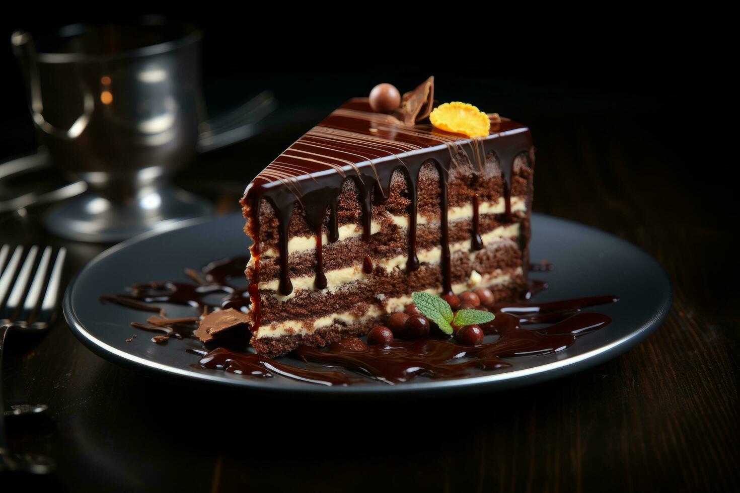 Chocolat lutin gâteau pièce empiler sur assiette fait maison des pâtisseries ai génératif photo