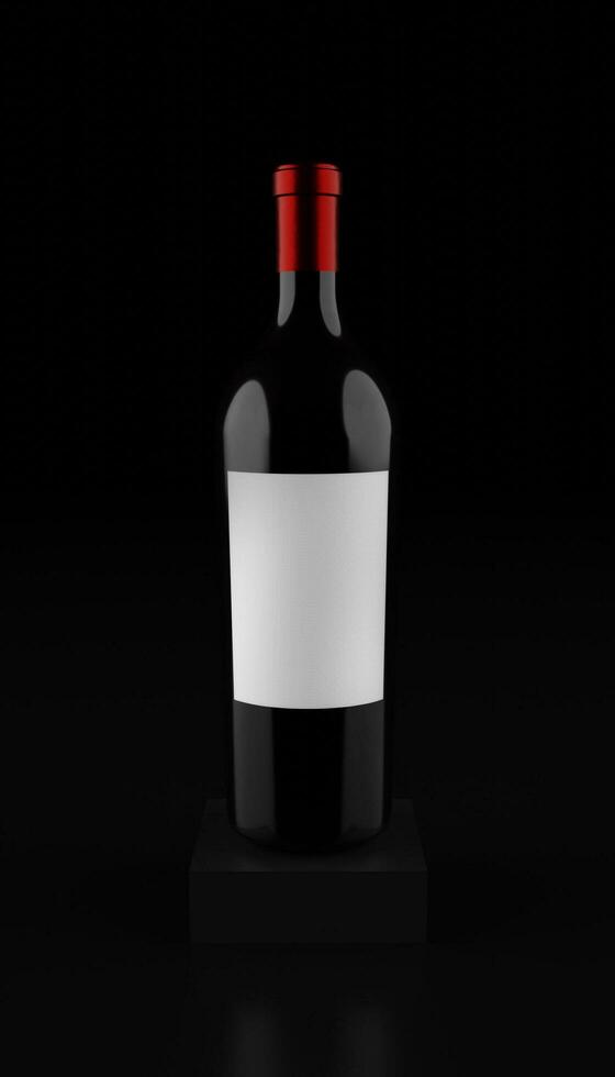 du vin bouteille avec Vide étiquette pour maquette, 3d rendre, sur piédestal et noir Contexte photo