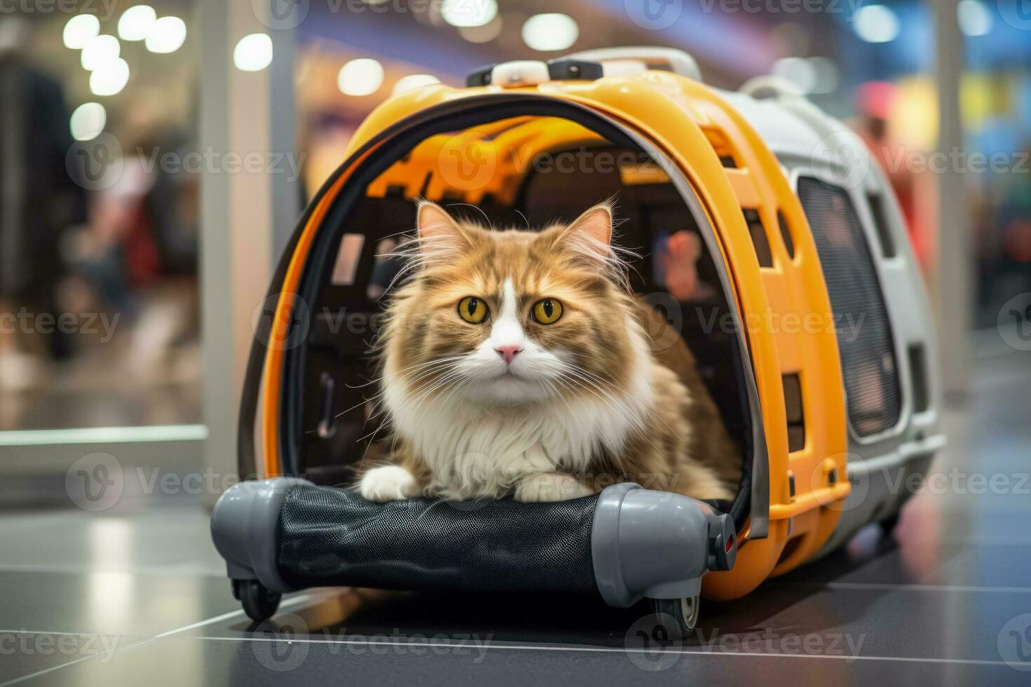 animal de compagnie dans une Voyage transporteur à le aéroport photo