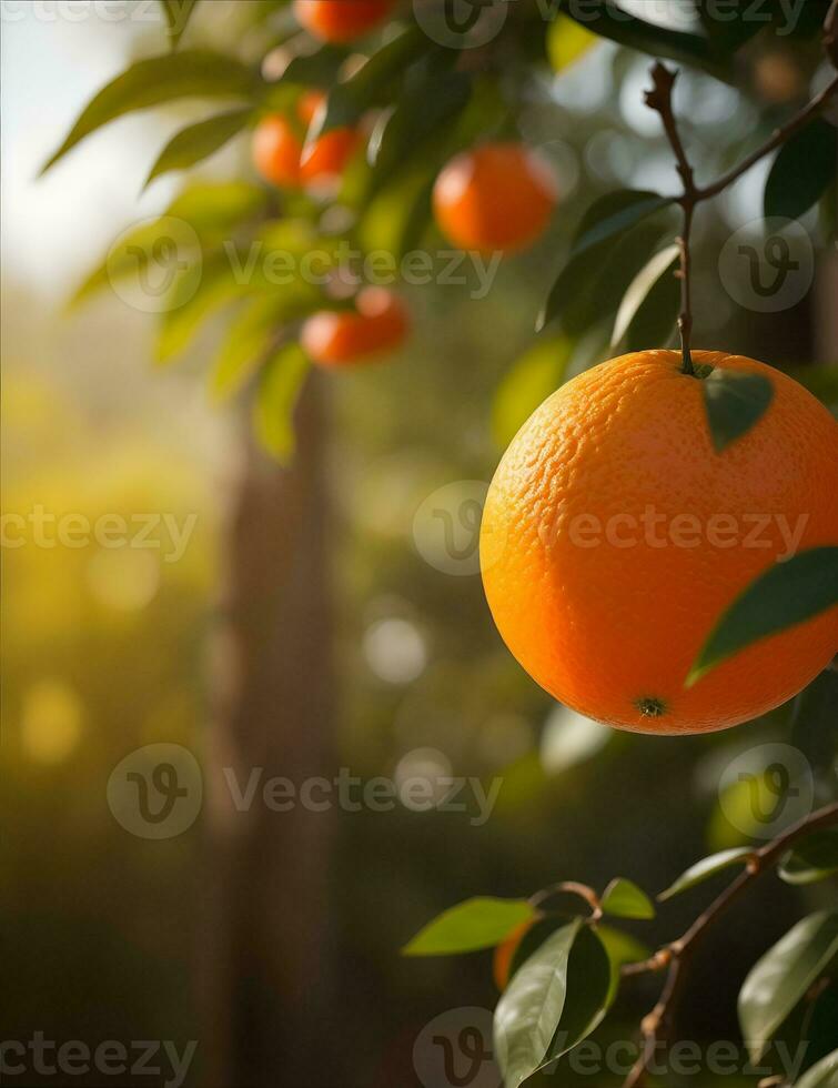 mûr des oranges sur arbre dans le jardin. peu profond profondeur de champ. ai généré photo