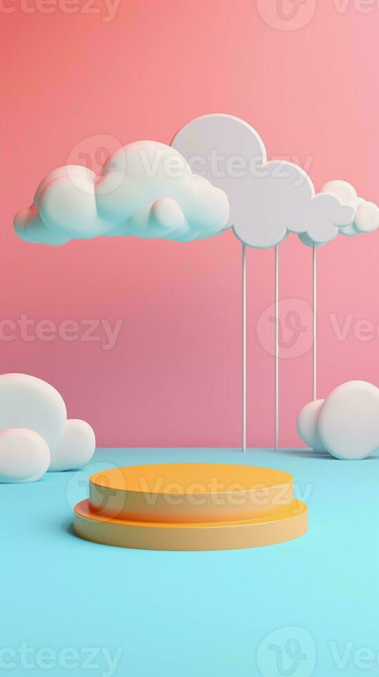 Style enfant podium de rendu 3d avec fond pastel coloré, nuages et météo  avec espace pour les enfants ou les produits pour bébés 6588922 Art  vectoriel chez Vecteezy