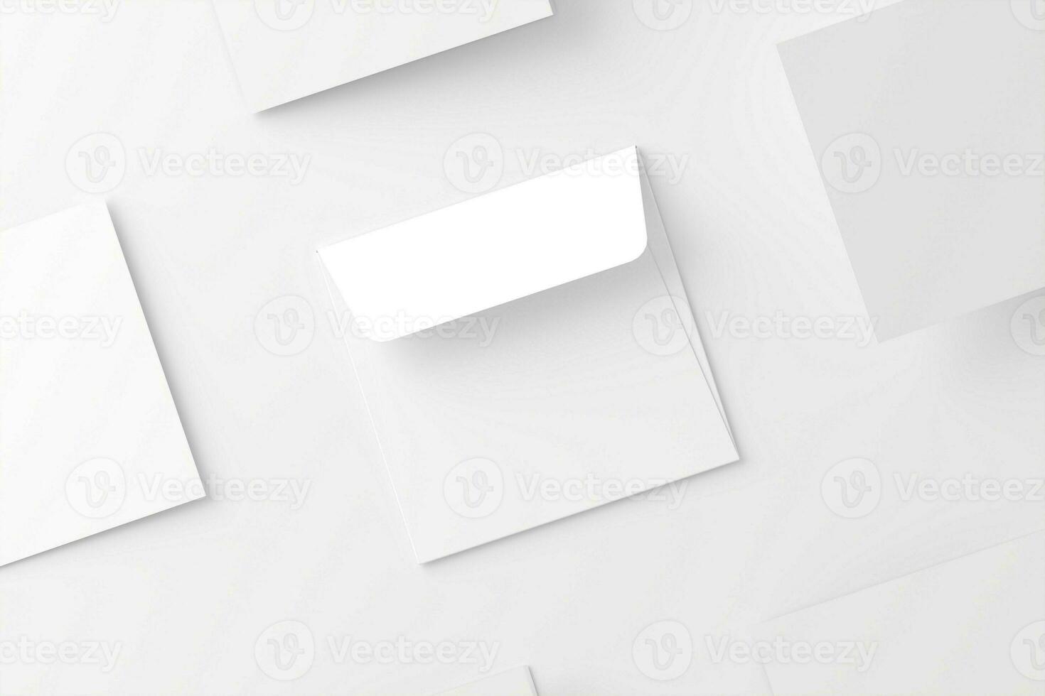 carré plié invitation carte avec enveloppe blanc Vide 3d le rendu maquette photo