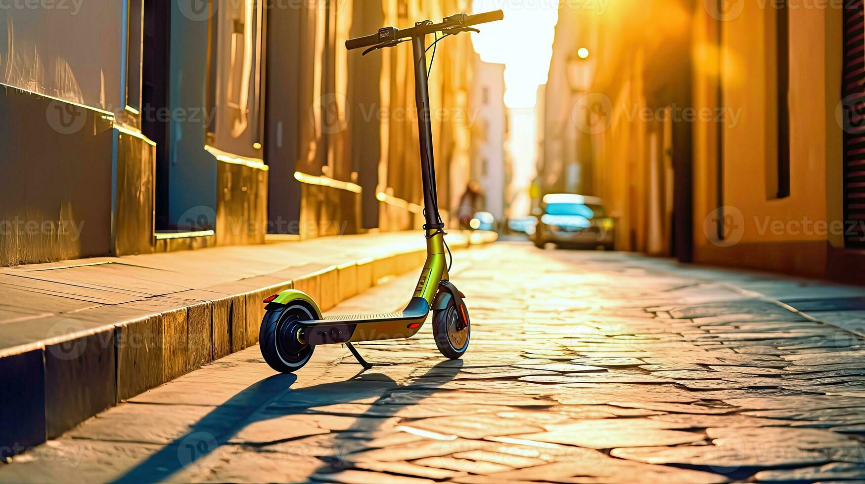 électrique scooter dans le Urbain paysage - génératif ai photo