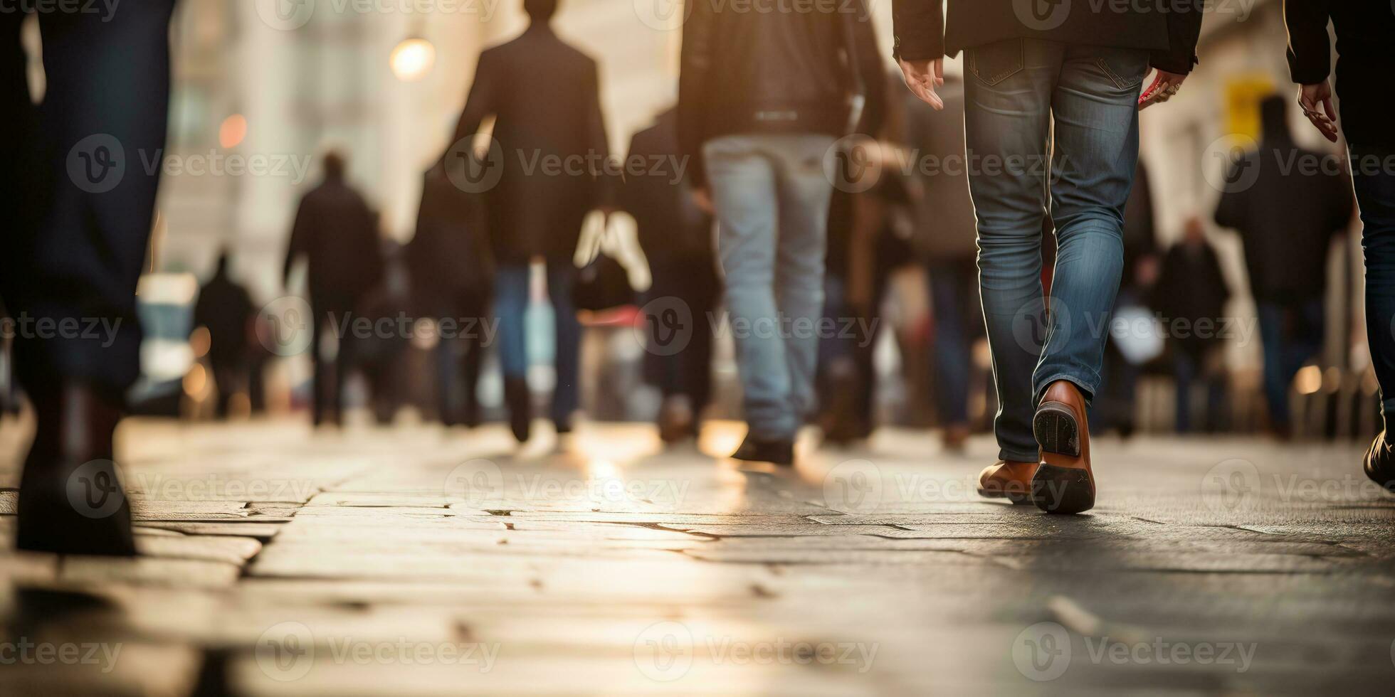 ai généré. ai génératif. foule gens en marchant rue jambes dans chaussures. ville Urbain Contexte. graphique art photo