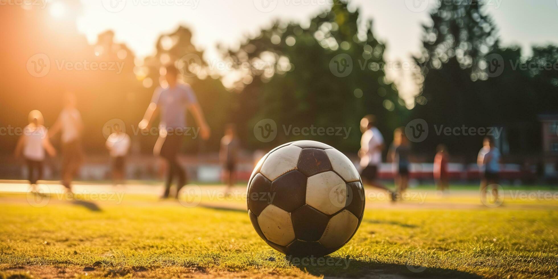 ai généré. ai génératif. football Football Jeu sur vert champ. actif sport en forme formation Contexte. graphique art photo