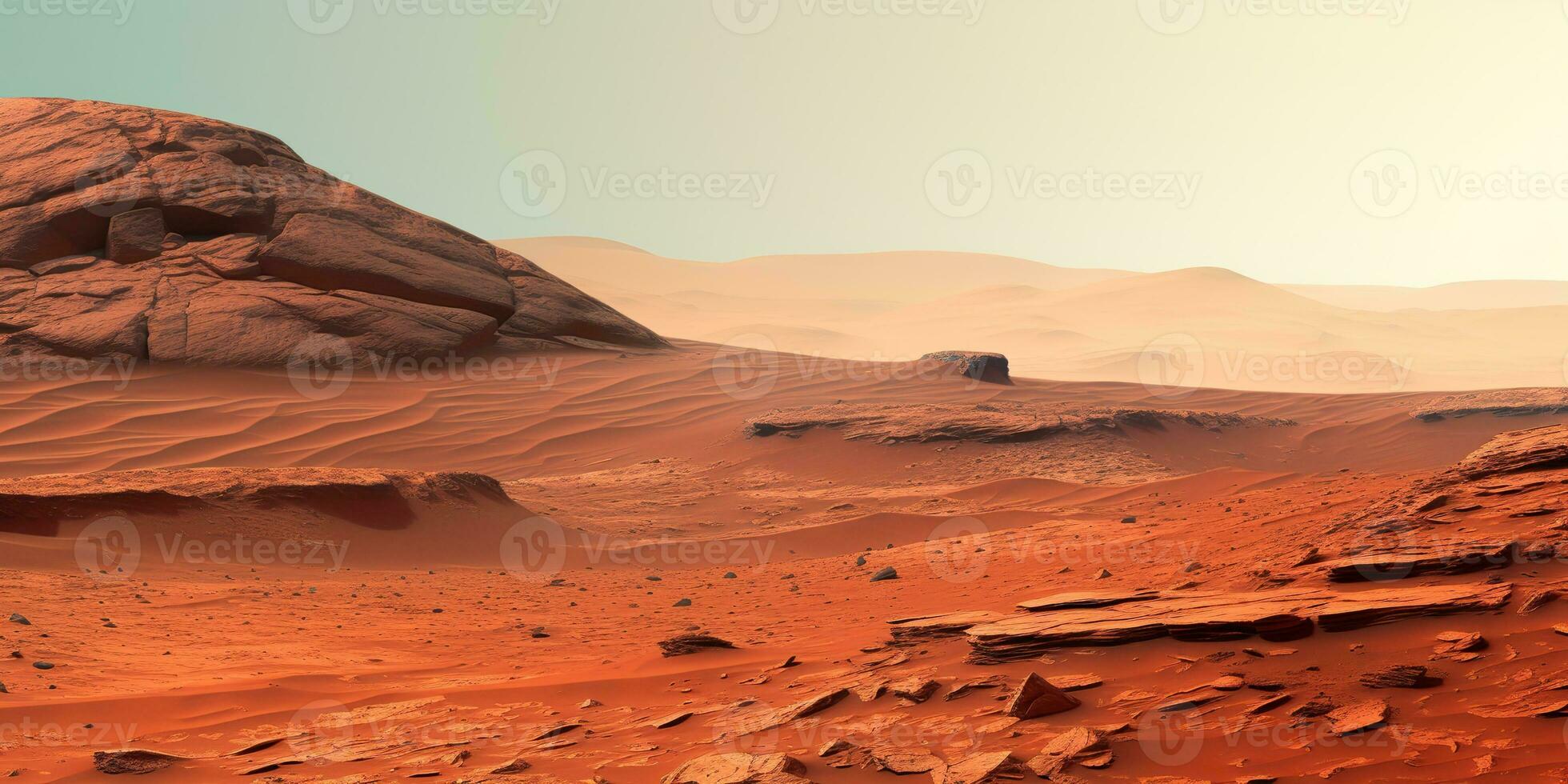 ai généré. ai génératif. la nature Extérieur martien planète surface paysage Contexte. rouge galaxie planète Voyage exploration. graphique art photo