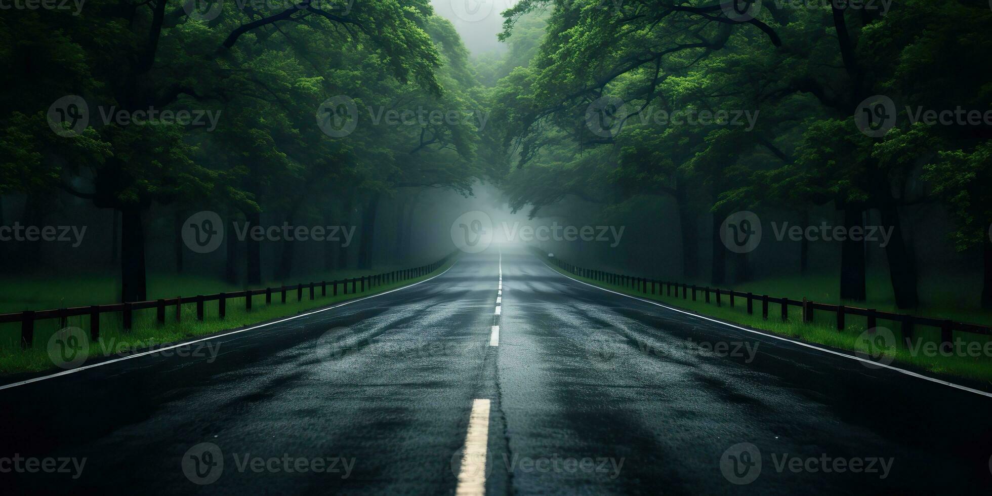 ai généré. ai génératif. Extérieur la nature Landsacpe forêt arbre route Autoroute chemin paysage Contexte. graphique art photo