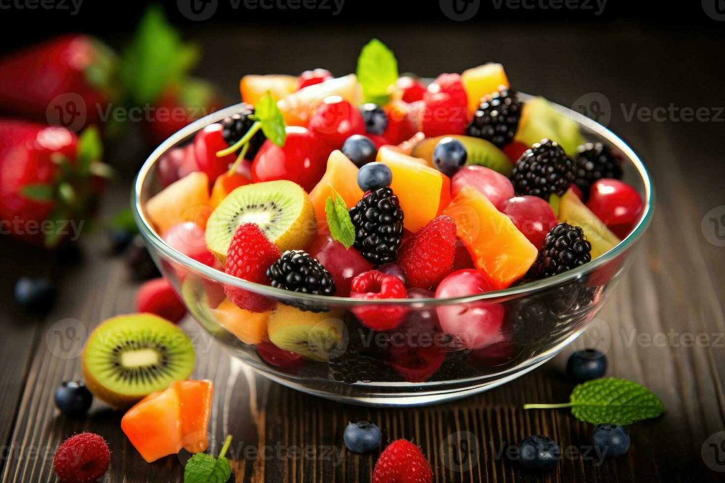 bol de en bonne santé Frais fruit salade, ai généré photo