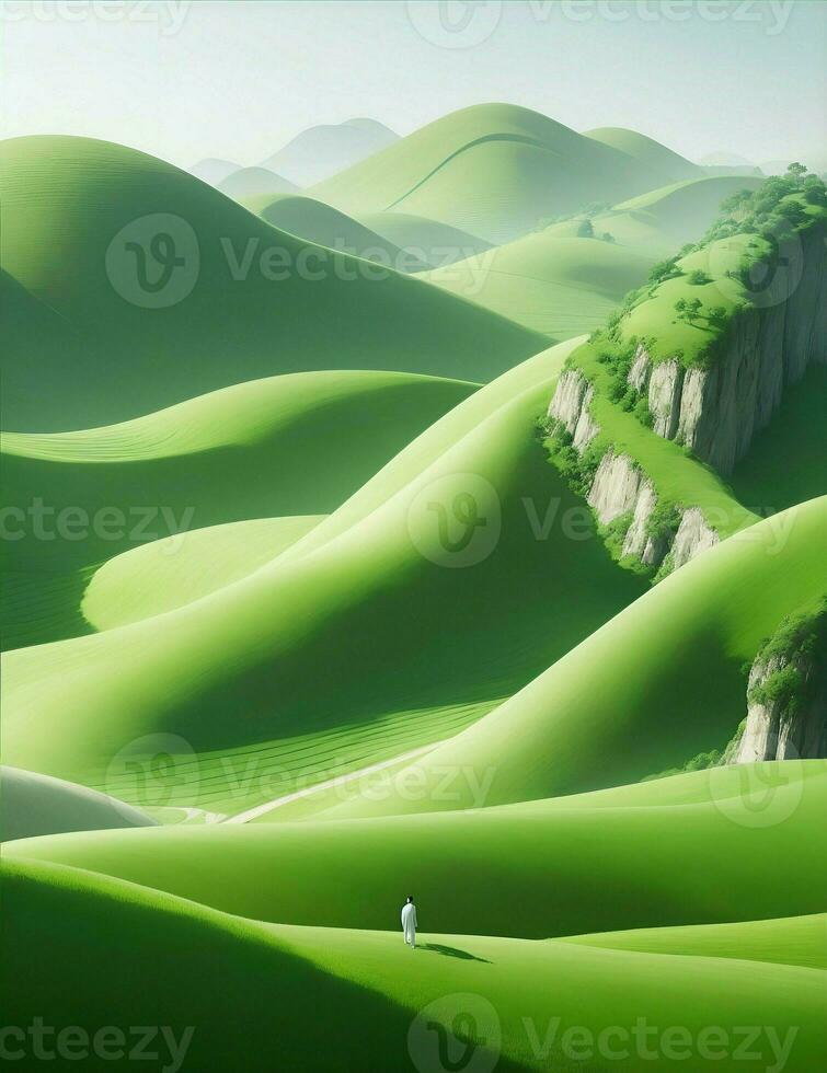 vert collines, doux et magnifique paysage illustration photo