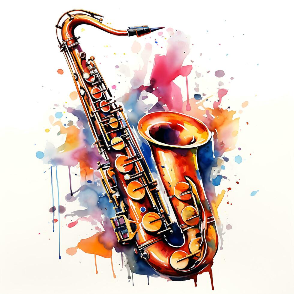 aquarelle saxophone illustration coloré vecteur blanc Contexte photo