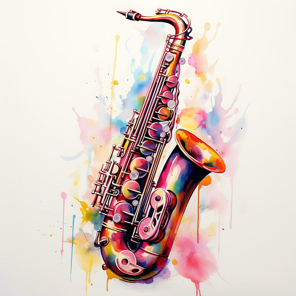 aquarelle saxophone illustration coloré vecteur blanc Contexte photo