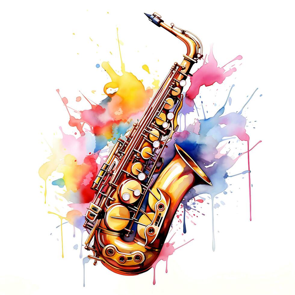 aquarelle saxophone illustration coloré vecteur blanc Contexte photo