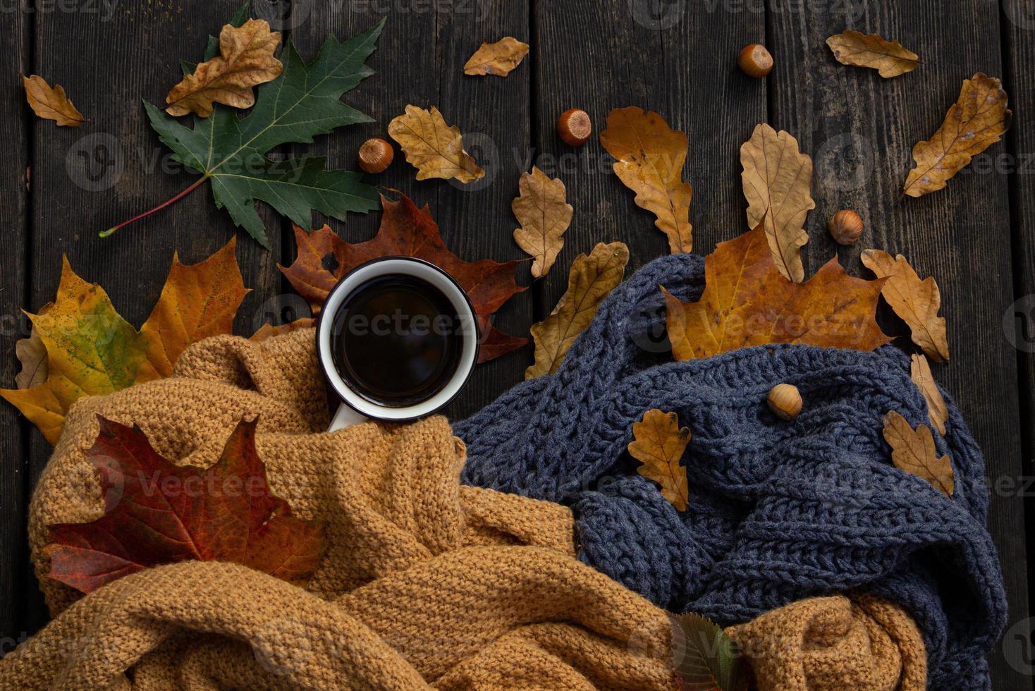 café d'automne flatlay et feuilles photo