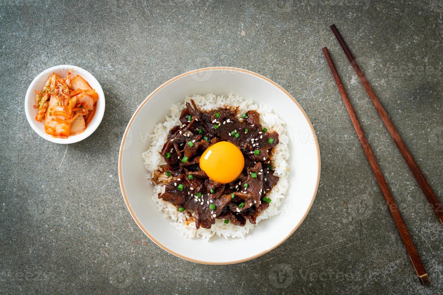 riz au porc au soja ou donburi de porc japonais photo