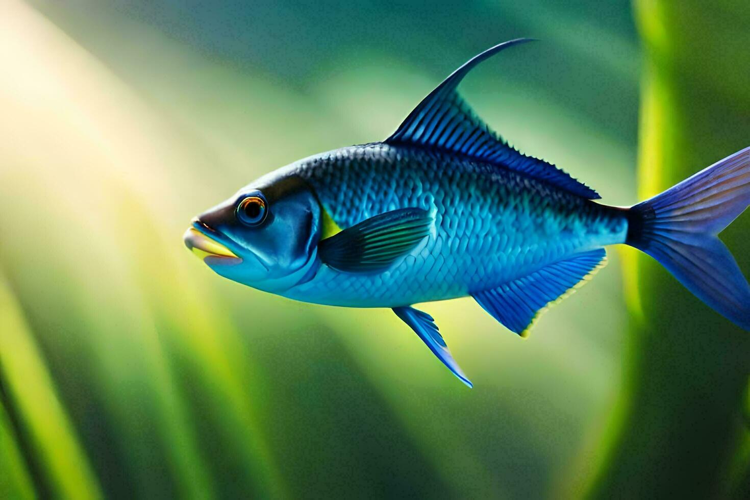 une bleu poisson nager dans le l'eau. généré par ai photo