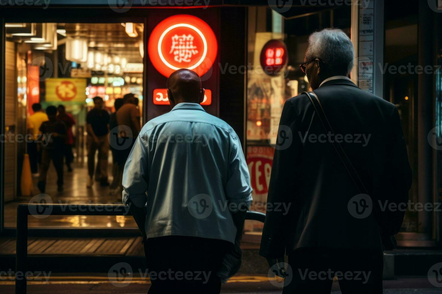 émotif impact néon rétro style photographier de gens ai génératif photo