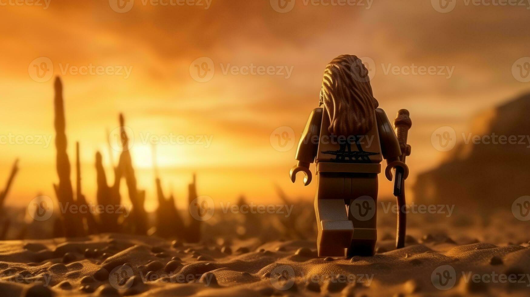 lego personnage explorant une épique lego monde ai génératif photo