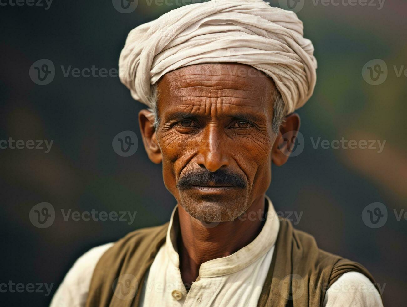 vieux coloré photo de une Indien homme de le de bonne heure années 1900 ai génératif