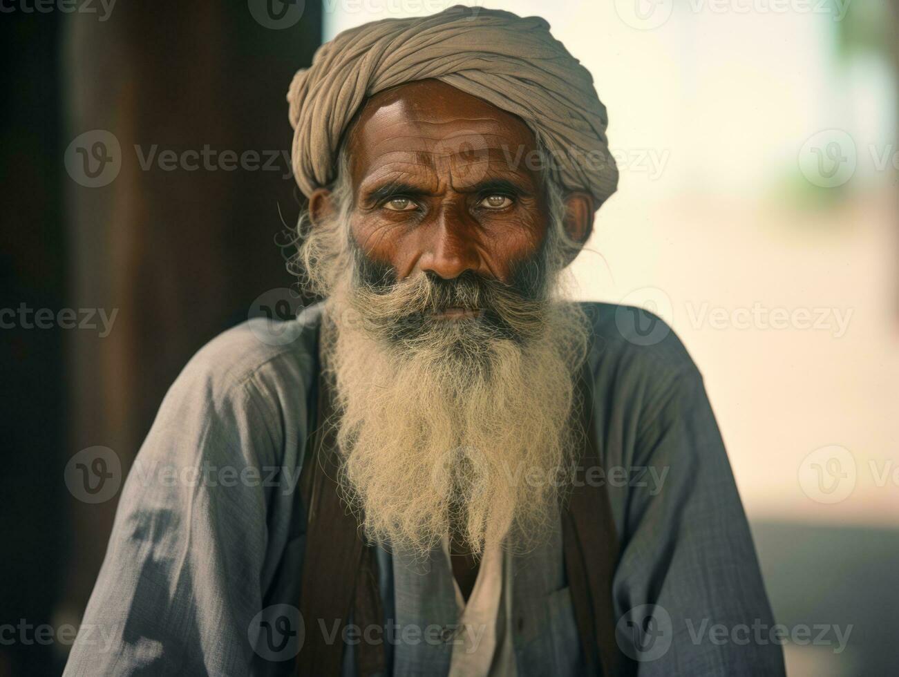 vieux coloré photo de une Indien homme de le de bonne heure années 1900 ai génératif