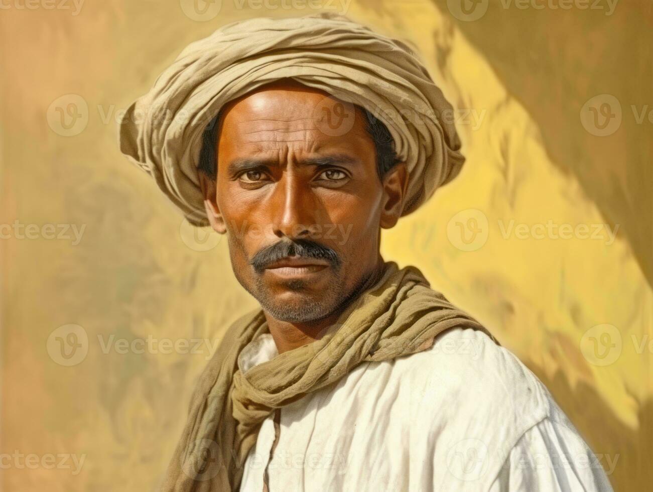 vieux coloré photo de une Indien homme de le de bonne heure années 1900 ai génératif