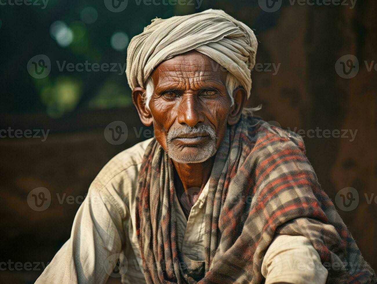 vieux coloré photo de une Indien homme de le de bonne heure années 1900 ai génératif